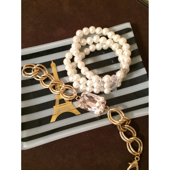 Crystal Gold Double Link Curb Chain Bracelet - Picture 3 of 5